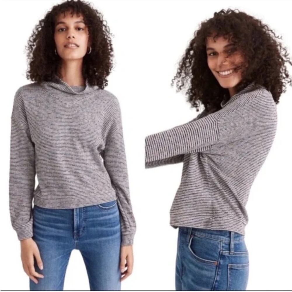MADEWELL Tiny Striped Purple & White Shimmer Mockneck Turtleneck Size L